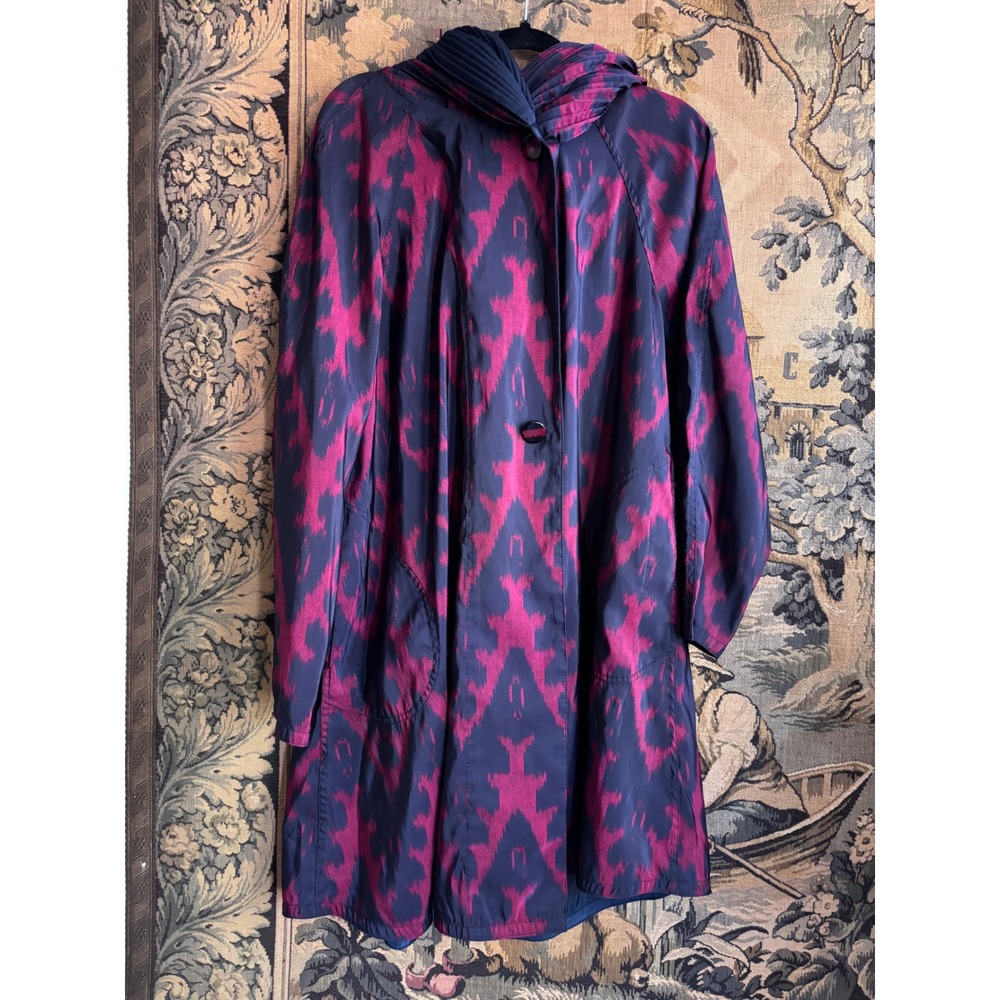 Mycra Pac Now red black reversible Ikat Rain Coat Hooded Travel Jacket size 2M/L - Picture 9 of 10